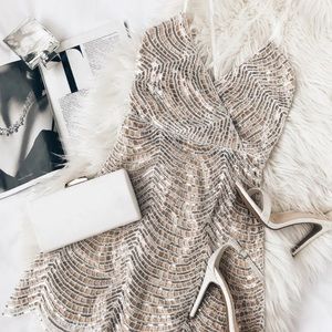 NWT Lulus lele white and silver sequin mini dress